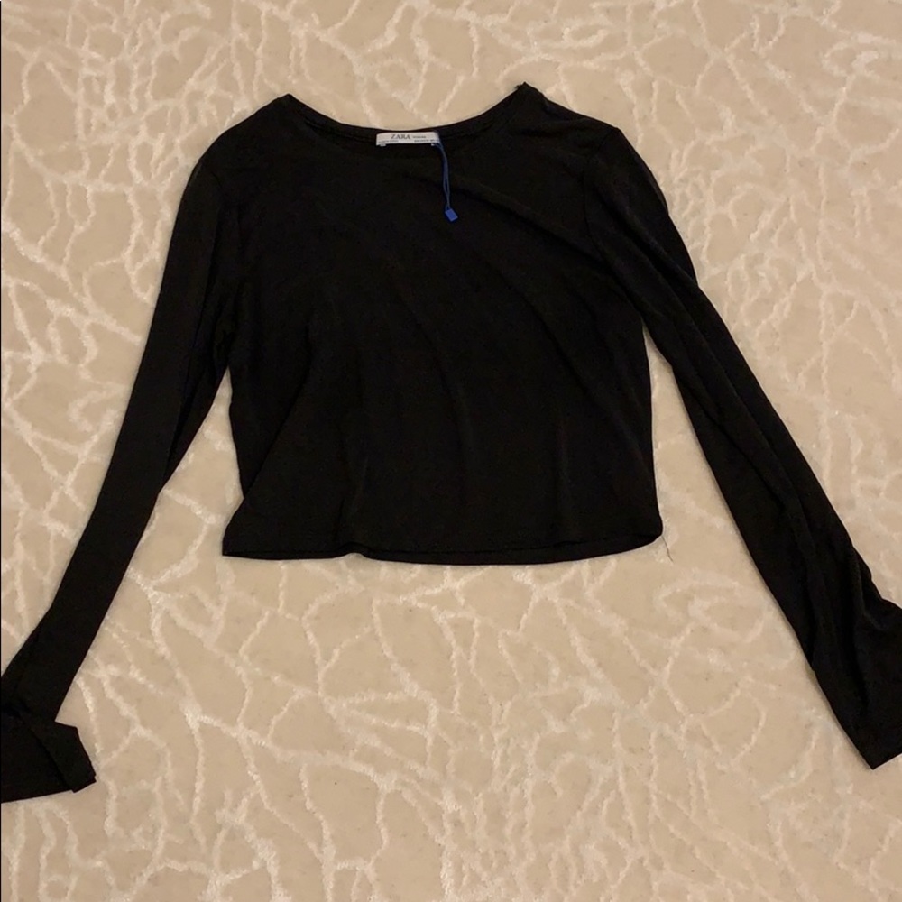 Zara grey long sleeve crop tee